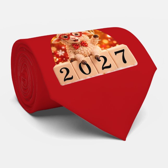 Gravata Feliz Ano Novo 2027 Ano do Bode/Carnero (Rolled)