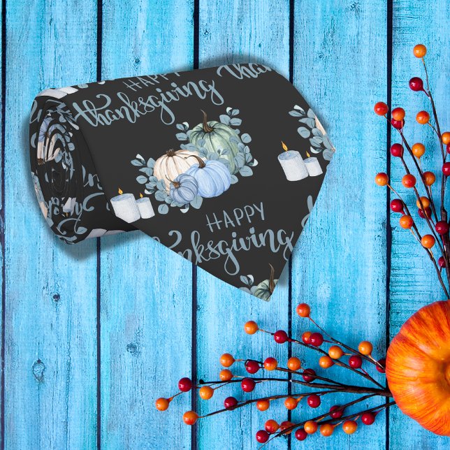 Gravata Feliz Dia de Ação de Graças em azul a preto | (Criador carregado)