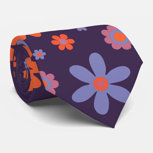 Gravata Feliz Flores Retro Cute 70s Hippie Daisy Pattern (Rolled)