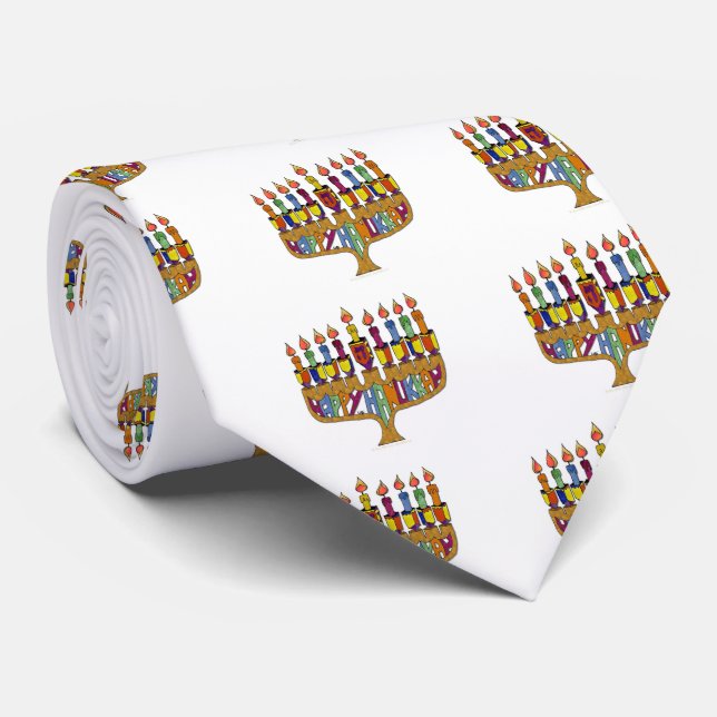 Gravata Feliz Hanukkah Dreidels Menorá (Rolled)
