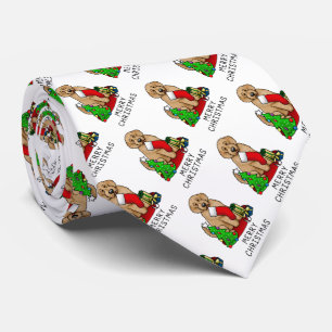 Gravata Feliz Natal 2 Goldendoodle (ouro vermelho)