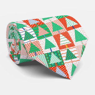 Gravata Feliz Natal Árvores de Natal Modernas em Patchwork