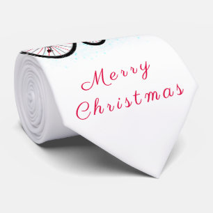 Gravata Feliz Natal - Gnomo Engraçado com Bicicleta e Pre