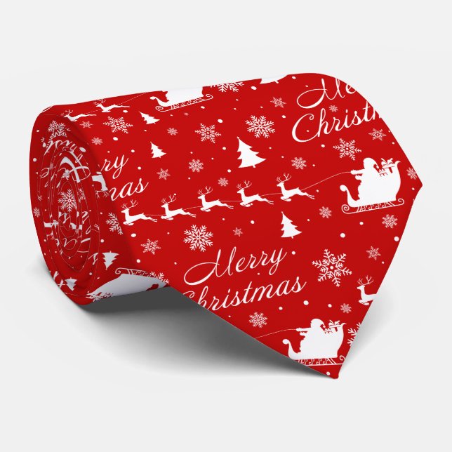 Gravata Feliz Natal - Padrão Vermelho e Branco (Rolled)