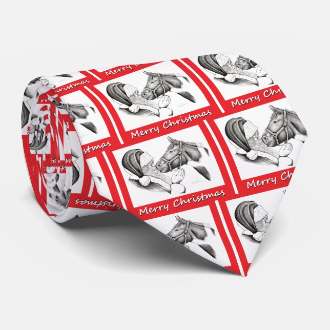Gravata Feliz Natal Papai Noel e Cavalo (Rolled)