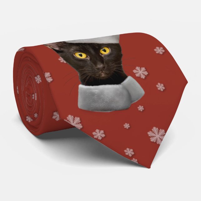 Gravata Feliz Natal Papais noeis Negros Gato (Rolled)