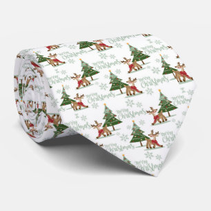 Gravata Feliz Natal Rudolph e Árvores de Natal