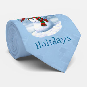 Gravata Feliz Natal Snowman e Birds Cena de Inverno