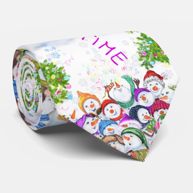 Gravata Feliz Snowmans Festa de Natal Tie (Rolled)