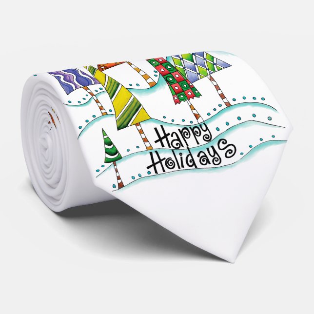 Gravata Felizes Férias! Árvores de Natal Fofo com Estrelas (Rolled)