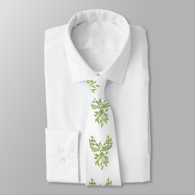 Gravata Fênix Verde Nasce em Branco (Amarrado)