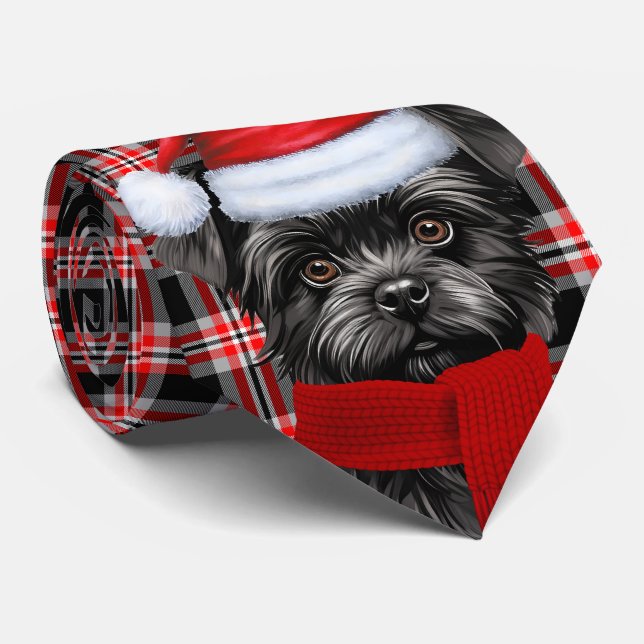 Gravata Feriado Affenpinscher Cachorro Vermelho Xadrez Nat (Rolled)