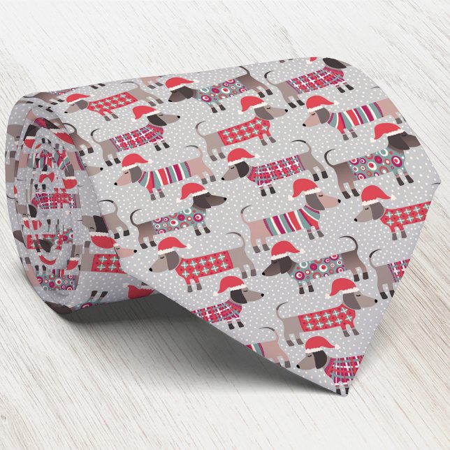 Gravata Feriado de Canino de Salsicha de Dachshund (Fun Dachshund Wiener Dog Christmas Winter Holidays tie)