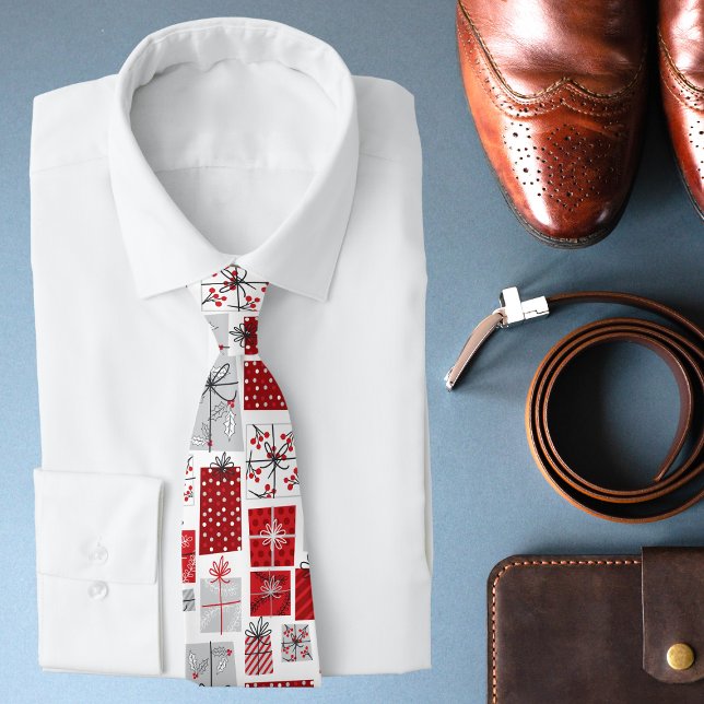 Gravata Férias de Natal Red Silver Moderno Festivo (Criador carregado)