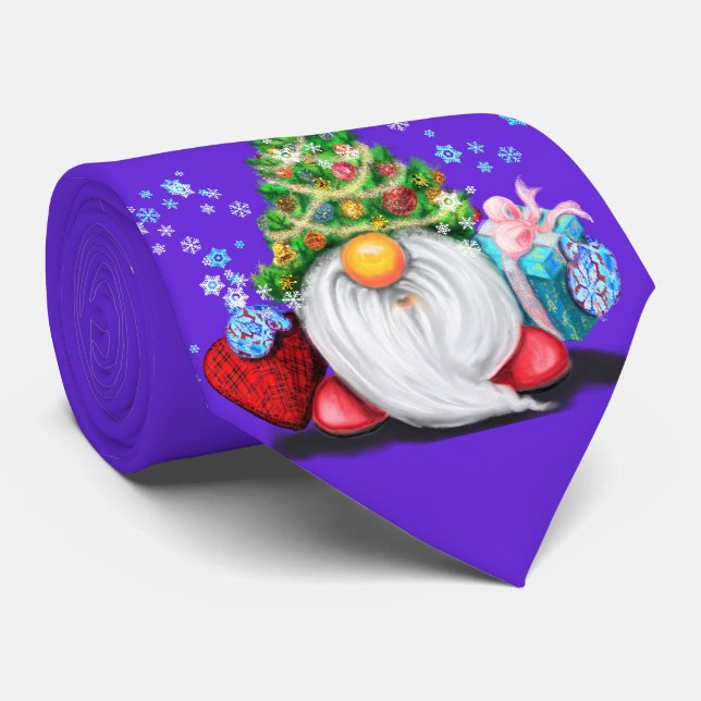 Gravata Festa de Natal, colar, alegre Gnomo com presentes (Rolled)