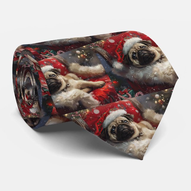 Gravata Festa de Natal do Cão Pug (Rolled)