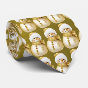 Gravata Festa de Natal Homem de Neve Dourado Férias de Inv