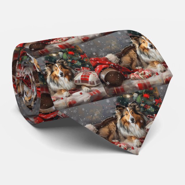 Gravata Festival de Natal do Cão de Pastoreio Shetland (Rolled)