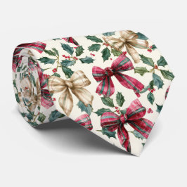Gravata Festive Bow and Holly Christmas Pattern