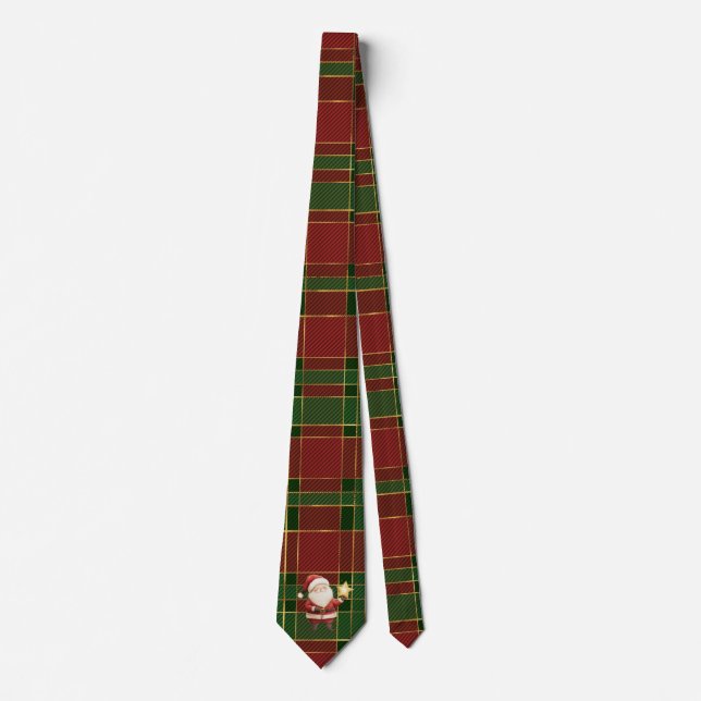 Gravata Festivo Clássico Vermelho Verde Dourado Tartan San (Frente)