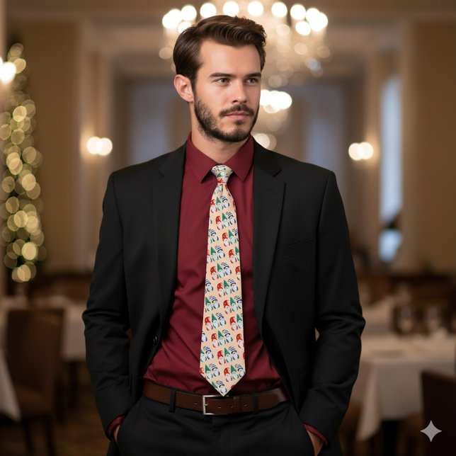 Gravata Festivo Colorido Engraçado Gnomos de Natal Flocos  (Gnome for the Holidays Necktie Cover Photo)