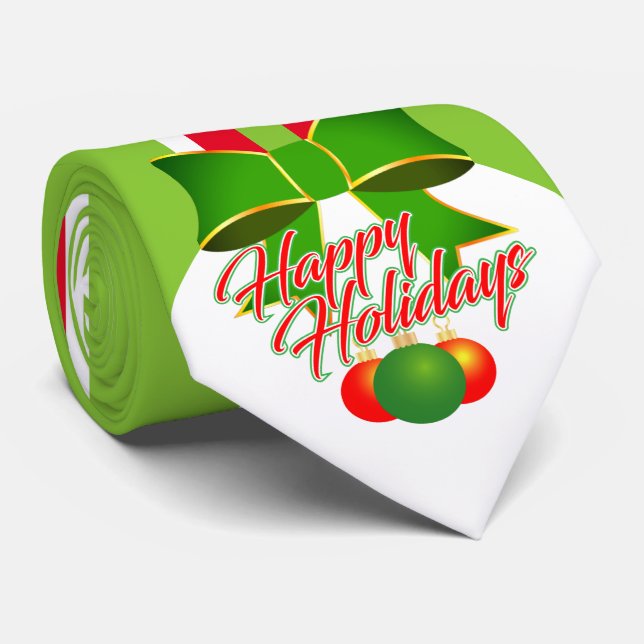 Gravata Festivo VERDE com Vermelho e Branco sobre Férias F (Rolled)