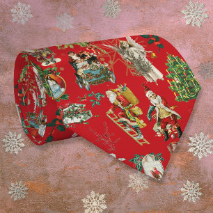 Gravata Festivo Vermelho Vintage Retro Natal Divertido