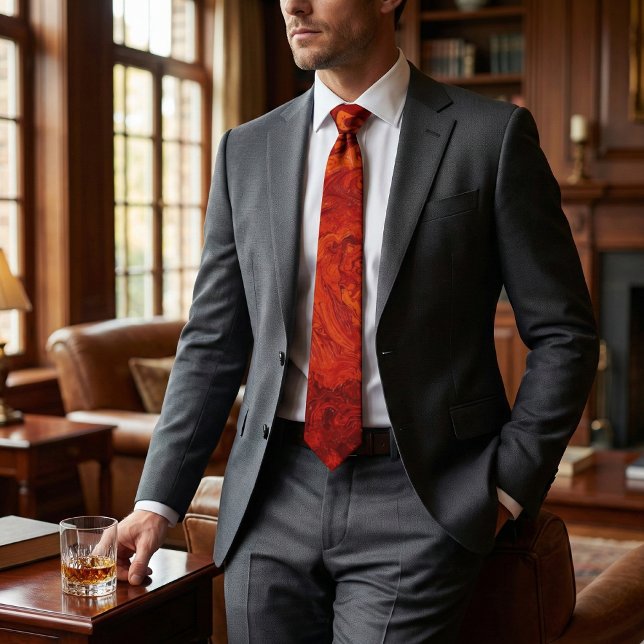 Gravata Fiery Orange Red Marble: Abstract Swirl Desgn (Criador carregado)