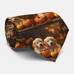 Gravata Filhote de Golden Retriever Outono Delícia Abóbora