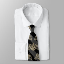 Gravata Fita de carvão preto, Dourado emblema branco com f