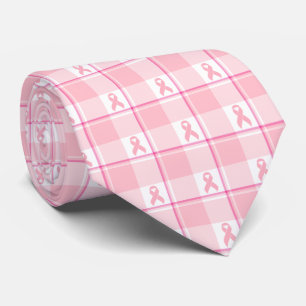 Gravata Fita Rosa Xadrez Conscientização do Câncer de Mama