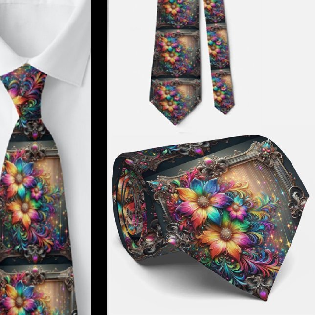 Gravata Flamboyant | Flores Arco-íris em Lantejoul (Criador carregado)
