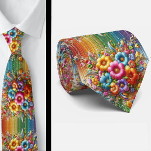 Gravata Flamboyant   Flores de Arco-Íris com Brilh