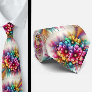 Gravata Flamboyant   Flores de Arco-Íris com Brilh
