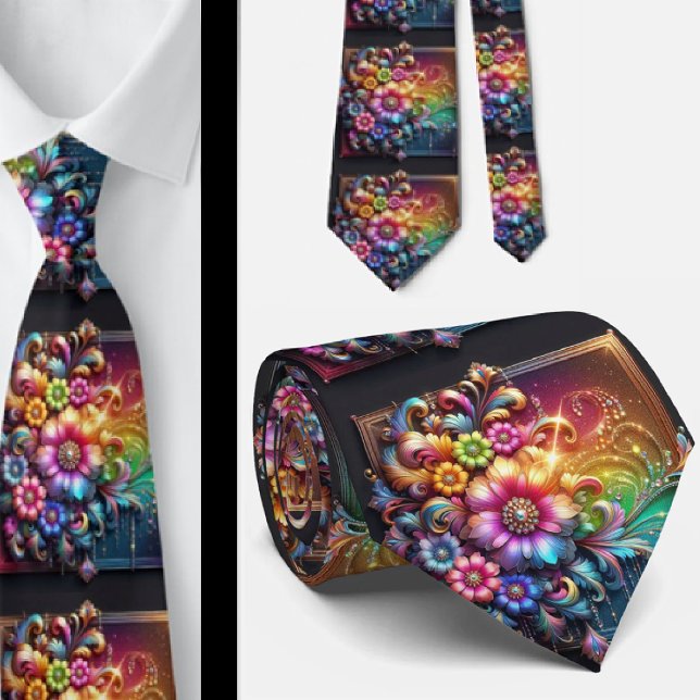 Gravata Flamboyant | Flores de Arco-Íris com Brilh (Criador carregado)
