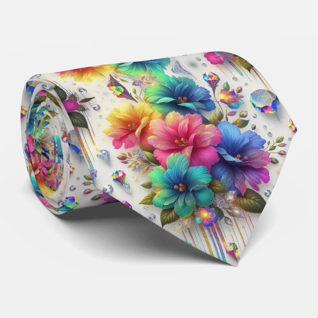 Gravata Flamboyant | Flores de Arco-Íris e Diamant (Rolled)