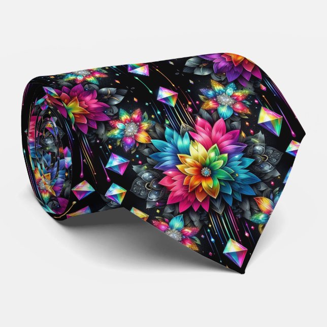 Gravata Flamboyant | Flores de Arco-Íris e Diamant (Rolled)