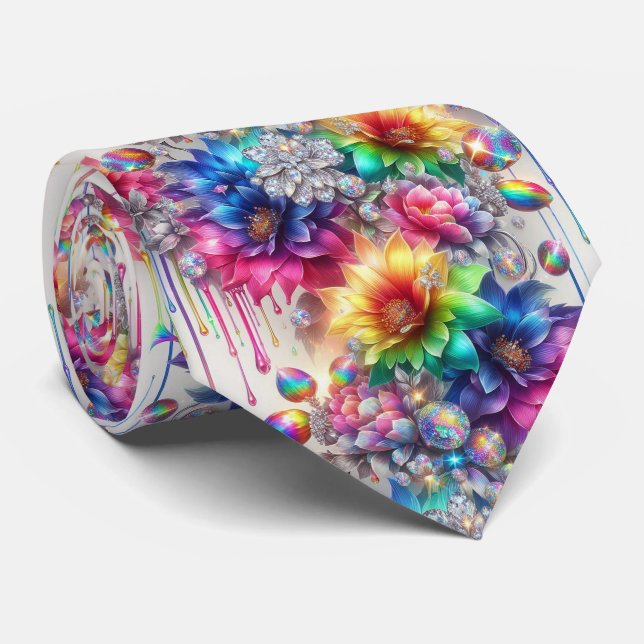 Gravata Flamboyant | Flores de Arco-Íris e Diamant (Rolled)