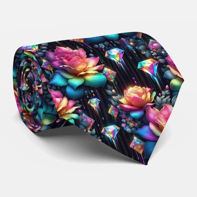 Gravata Flamboyant | Flores de Arco-íris e Diamant (Rolled)
