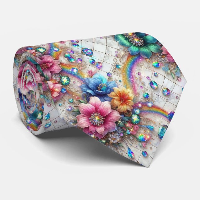 Gravata Flamboyant | Flores de Arco-Íris e Diamant (Rolled)