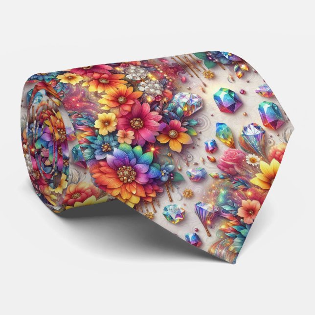 Gravata Flamboyant | Flores de Arco-Íris e Diamant (Rolled)
