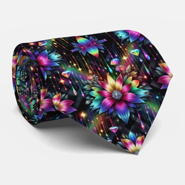 Gravata Flamboyant | Flores de Arco-Íris e Diamant (Rolled)