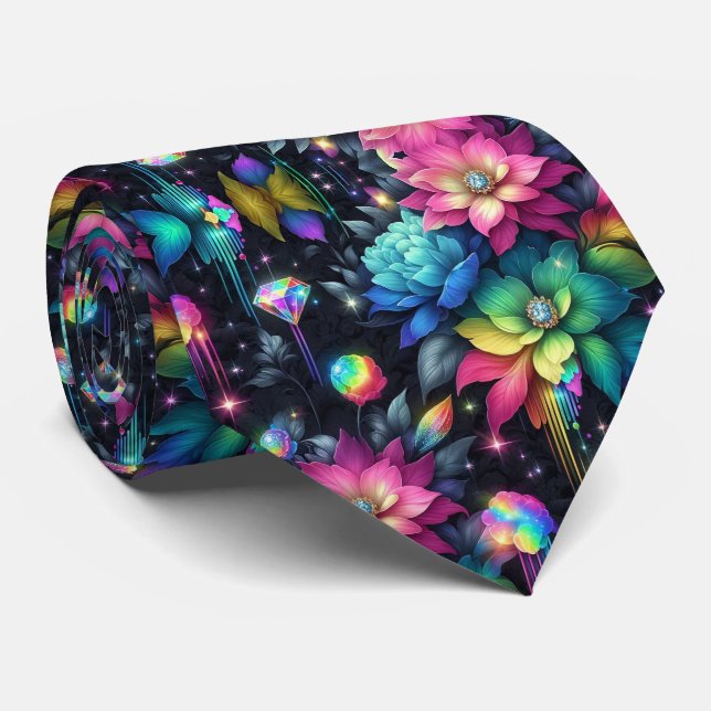 Gravata Flamboyant | Flores de Arco-Íris e Diamant (Rolled)