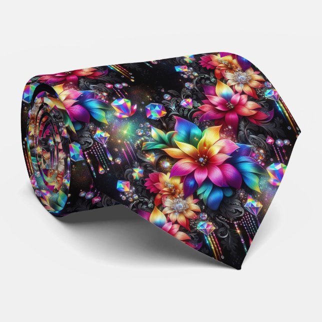 Gravata Flamboyant | Flores de Arco-Íris e Diamant (Rolled)