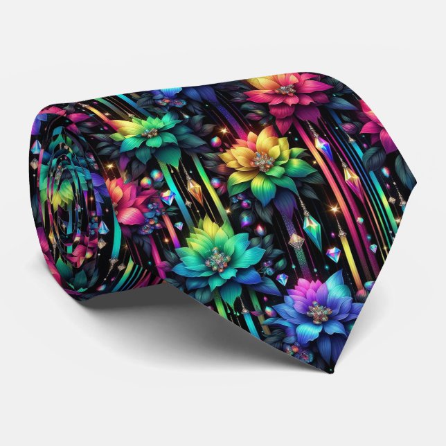 Gravata Flamboyant | Flores de Arco-Íris e Diamant (Rolled)