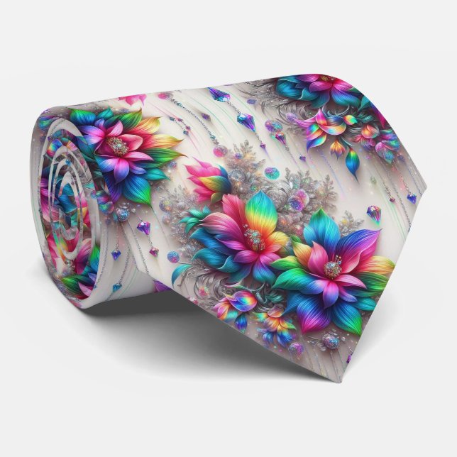 Gravata Flamboyant | Flores de Arco-íris e Diamant (Rolled)