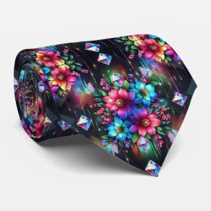 Gravata Flamboyant   Flores de Arco-Íris e Diamant