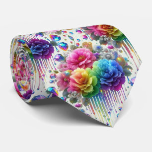 Gravata Flamboyant Flores de Arco-Íris e Diamant