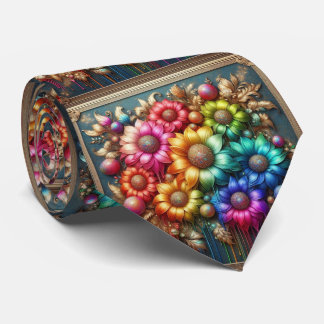 Gravata Flamboyant Neck Tie | Rainbow Flowers Faux Glitter