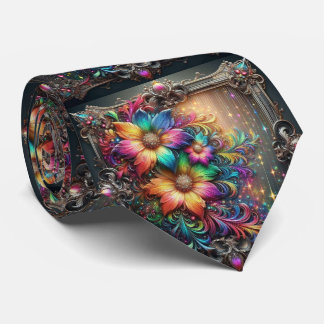 Gravata Flamboyant Neck Tie | Rainbow Flowers Faux Glitter